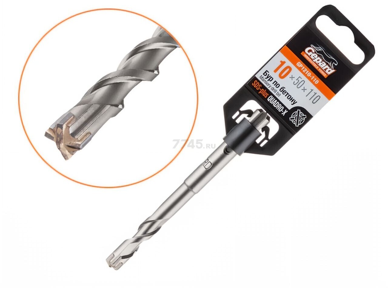 Бур (сверло) SDS-plus 10х50х110 мм GEPARD Quadro-x (GP1210-110)