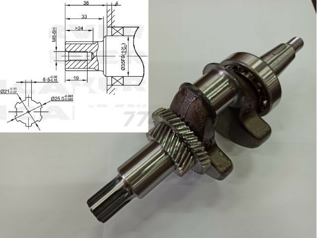 Коленвал для двигателя/культиватора/мотоблока ASILAK 188F шлиц (SL-188F-SH25-D7) - Фото 2