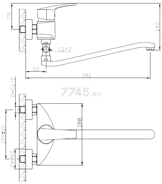 Смеситель для ванны AV ENGINEERING AVPAR6-A079 (AVPAR6-A079-266) - Фото 2