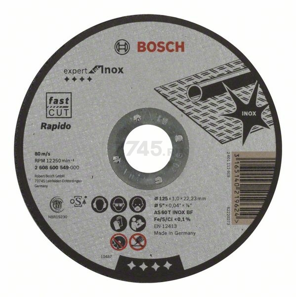 Круг отрезной 125х1,0х22 мм BOSCH Expert for Inox (2608600549)