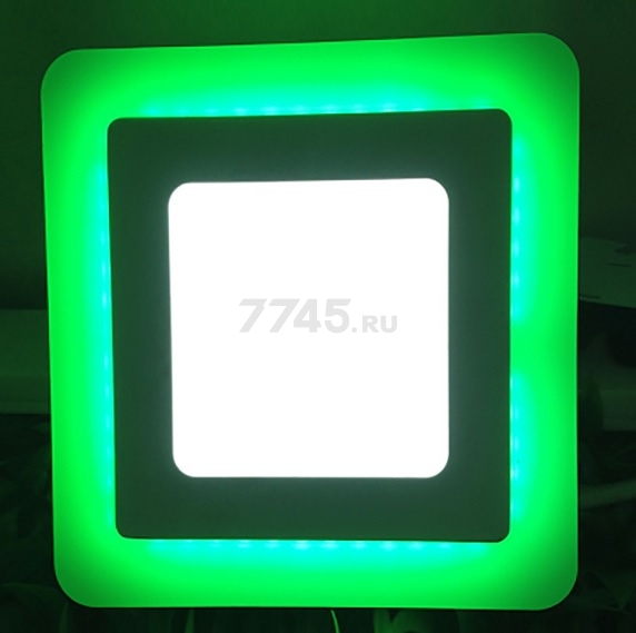 Светильник встраиваемый светодиодный 3+2 Вт 4000K TRUENERGY Color Квадрат с зеленой подсветкой (10259) - Фото 6
