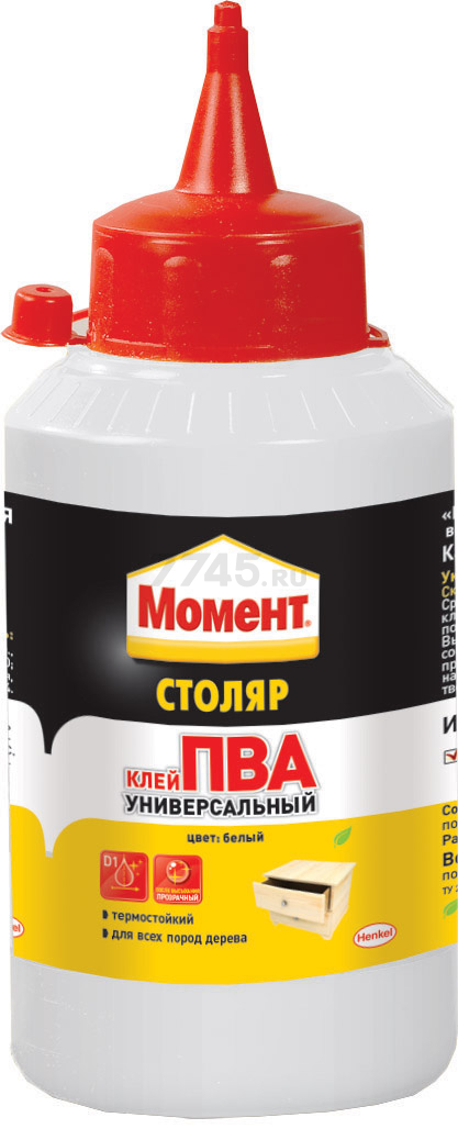 Клей ПВА столярный МОМЕНТ Столяр Универсальный D1 250 г (1960505)