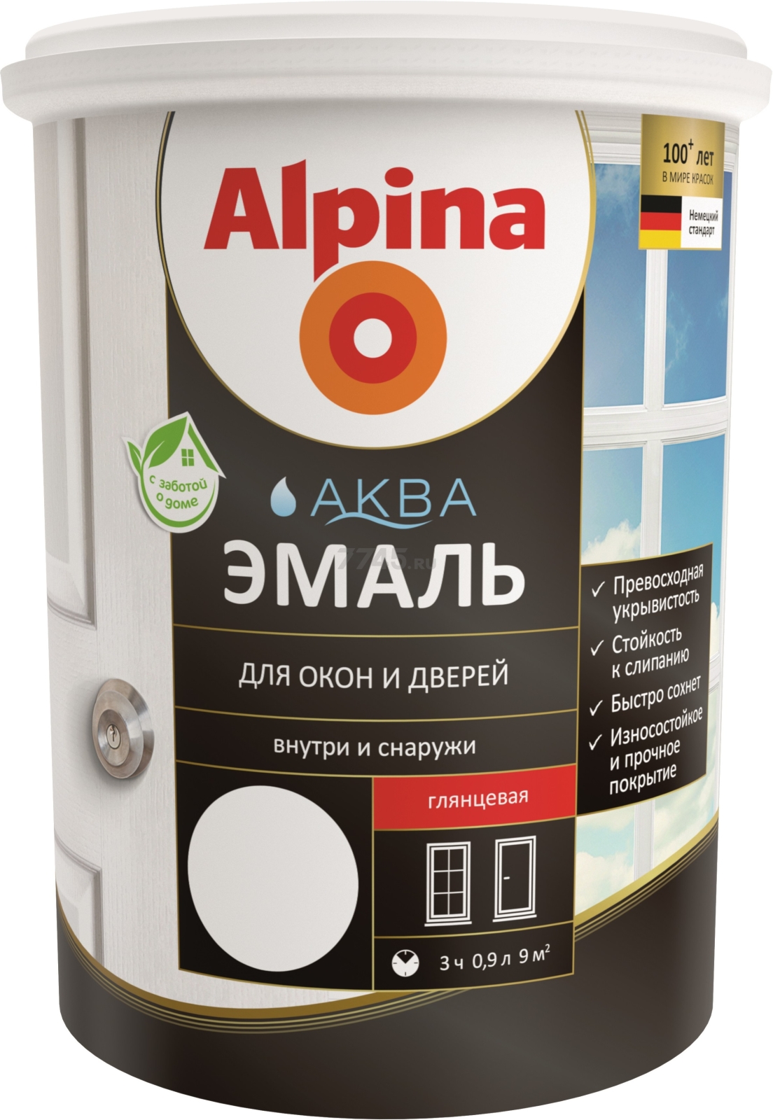 Эмаль акриловая ALPINA Аква Для окон и дверей белый 0,9 л (948103454)
