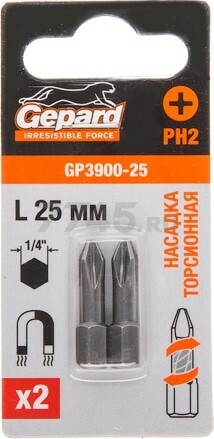 Бита для шуруповерта магнитная PH2 25 мм GEPARD 2 штуки (GP3900-25)