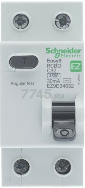 Дифавтомат SCHNEIDER ELECTRIC Easy9 1P+N C32 тип AC 30мА (EZ9D34632) - Фото 2