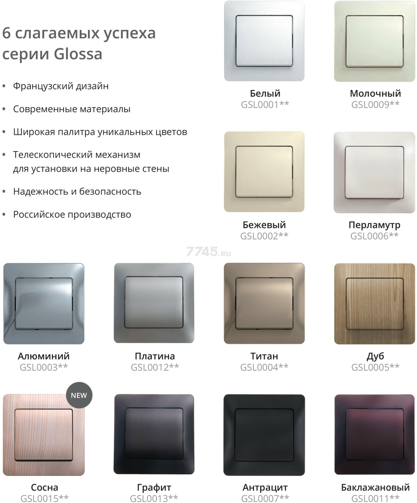 Выключатель одноклавишный скрытый SYSTEME (SCHNEIDER) ELECTRIC Glossa баклажановый (GSL001111) - Фото 2
