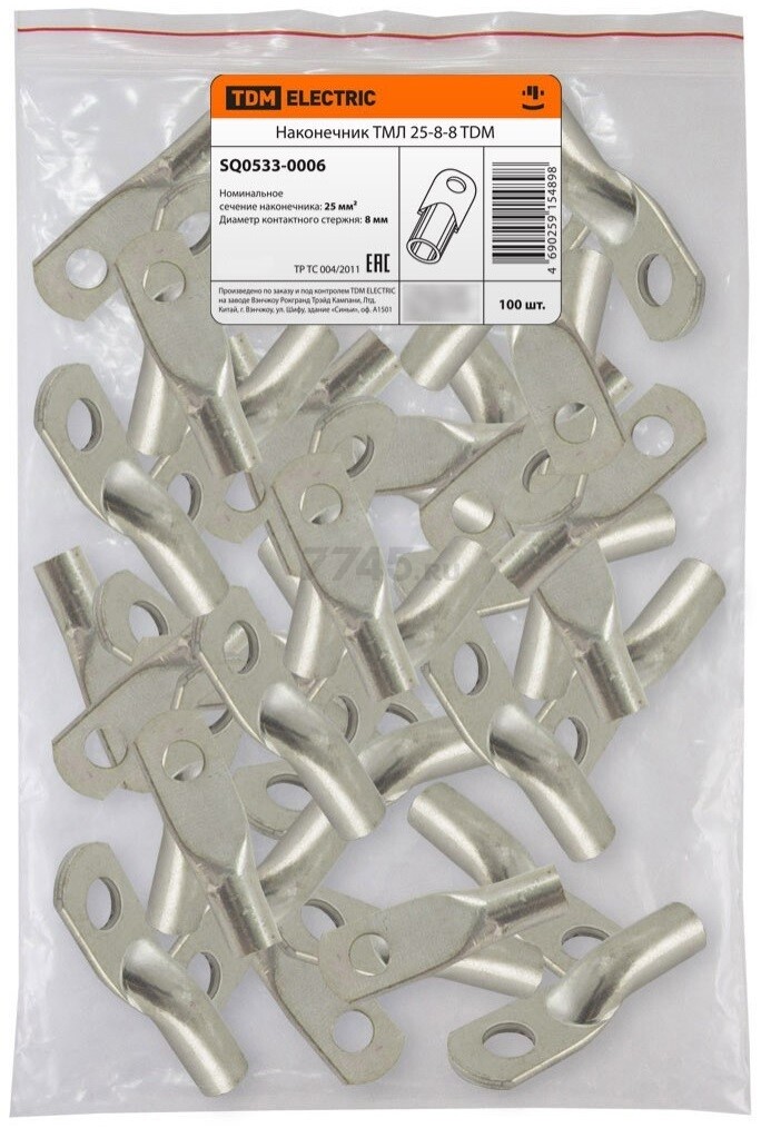 Кабельный наконечник TDM ТМЛ 25-8-8 100 штук (SQ0533-0006) - Фото 2