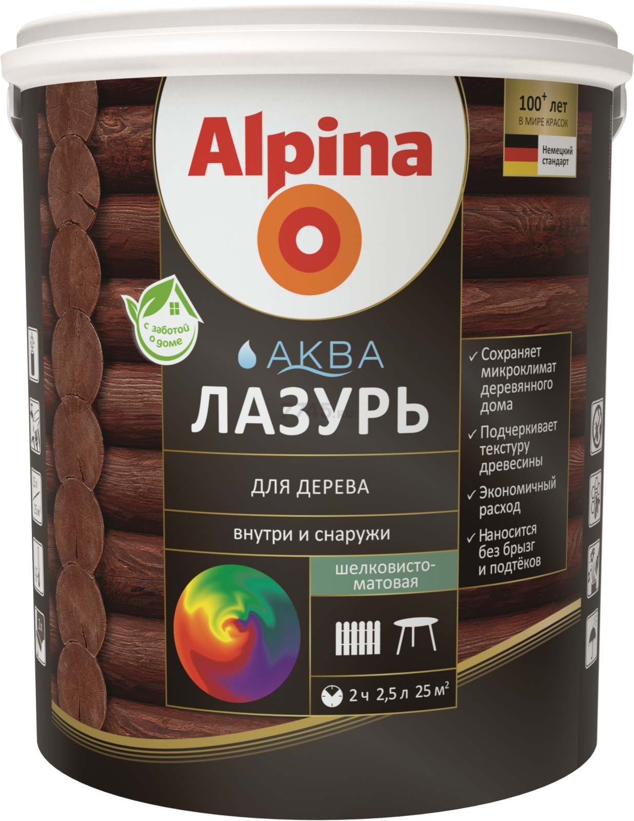 Лазурь для дерева ALPINA Аква черный 2,5 л (948103493)