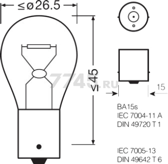 Лампа накаливания автомобильная OSRAM Original P21W 2 штуки (7506-02B) - Фото 3