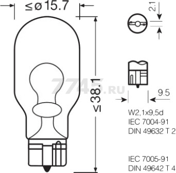Лампа накаливания автомобильная OSRAM Original W16W (921) - Фото 3