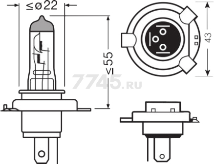 Лампа галогенная автомобильная OSRAM Original Line H4 (64193) - Фото 4