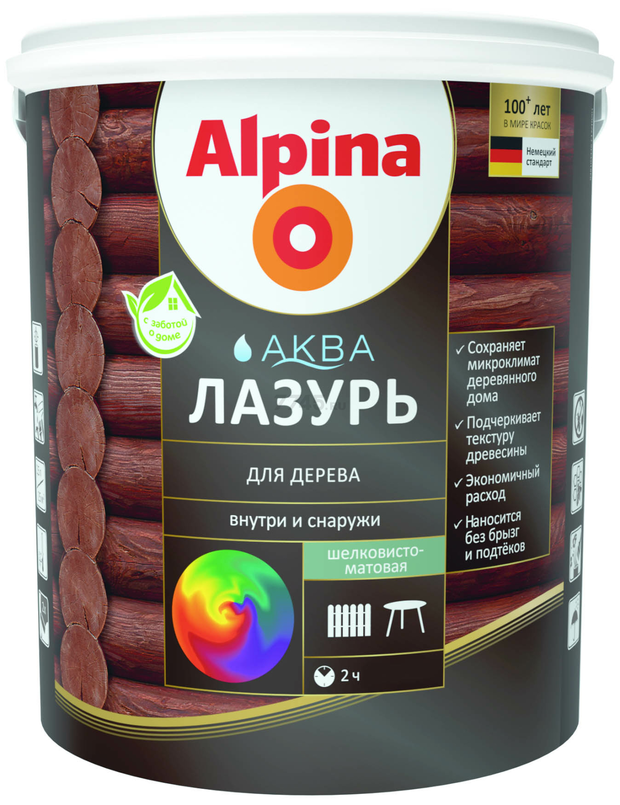 Лазурь для дерева ALPINA Аква прозрачный 10 л (948103577)