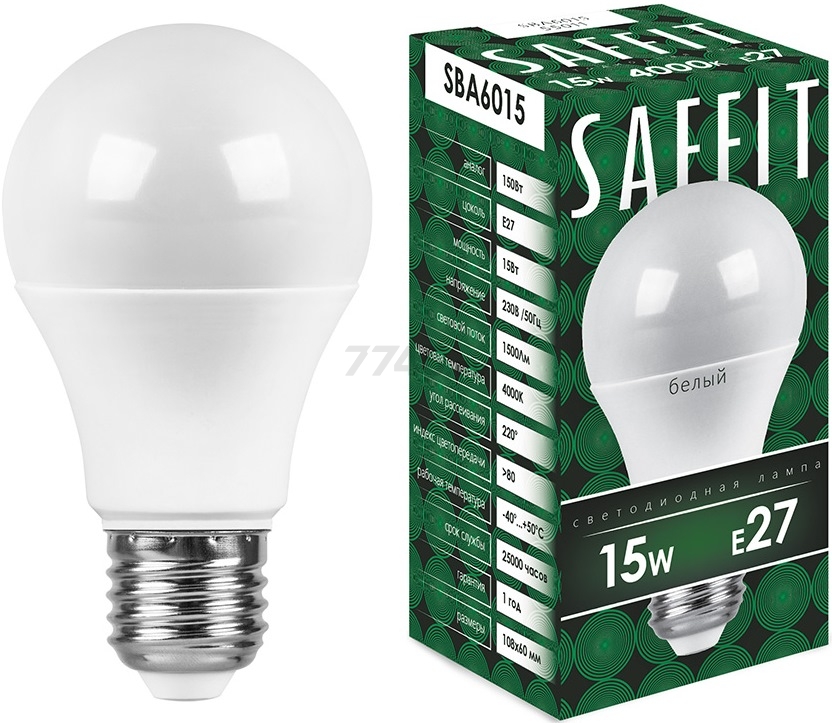 Лампа светодиодная E27 SAFFIT SBA6015 A60 15 Вт 4000К (55011)