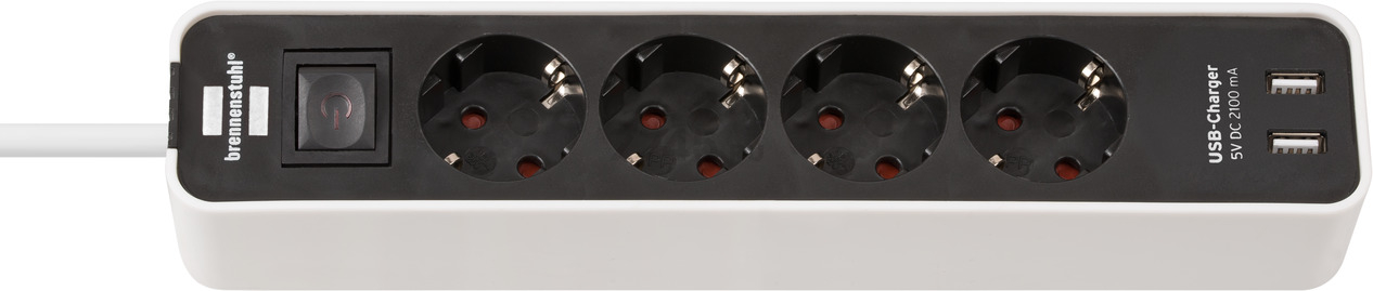 Удлинитель 1,5 м 4 розетки 2 USB-порта 3,3 кВт BRENNENSTUHL Eco-Line черный/белый (1153240026)