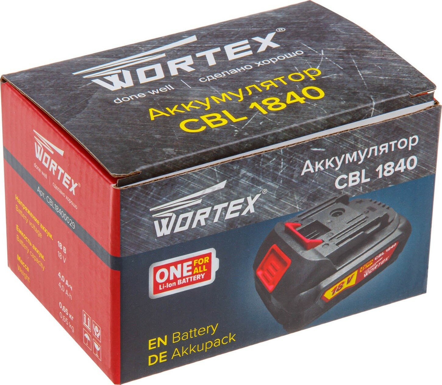 Аккумулятор 18 В 4 Ач Li-Ion WORTEX CBL 1840 ALL1 (CBL18400029) - Фото 4