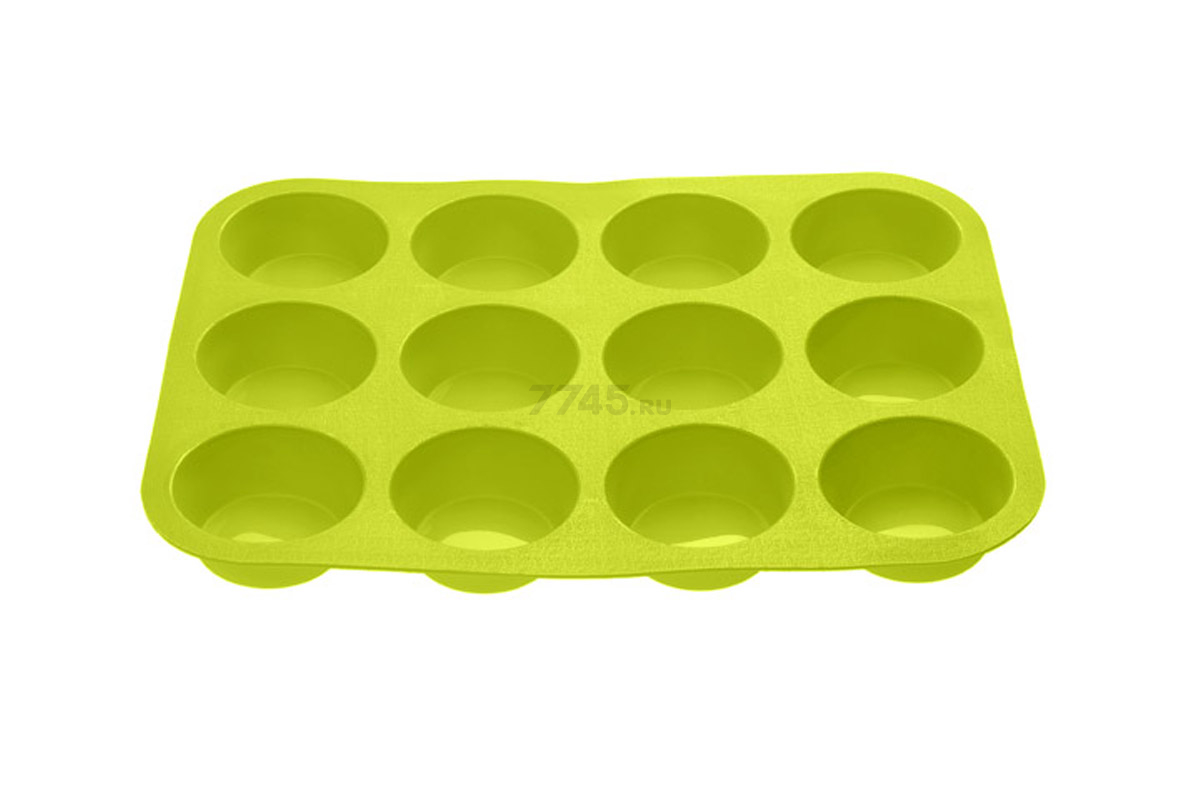 Форма для выпечки силиконовая прямоугольная на 12 кексов 33х25х3 см PERFECTO LINEA зеленая (20-018713)