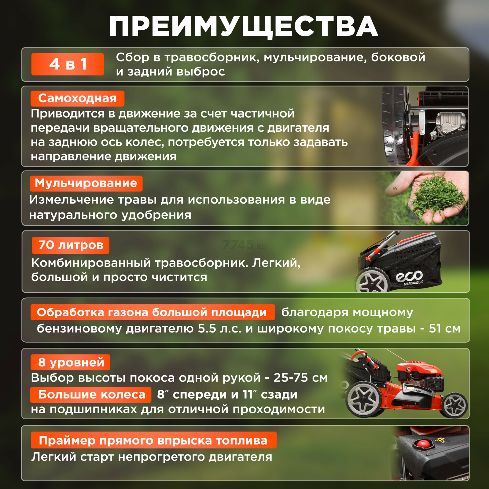 Газонокосилка бензиновая самоходная ECO LG-734 - Фото 2