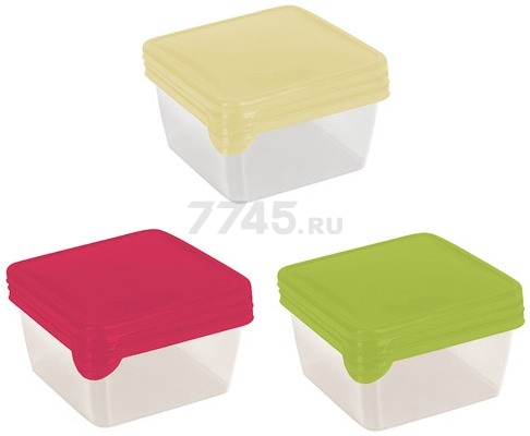 Набор контейнеров для пищевых продуктов GIARETTI Браво квадратные 0,45 л 3 штуки (GR1036МИКС)