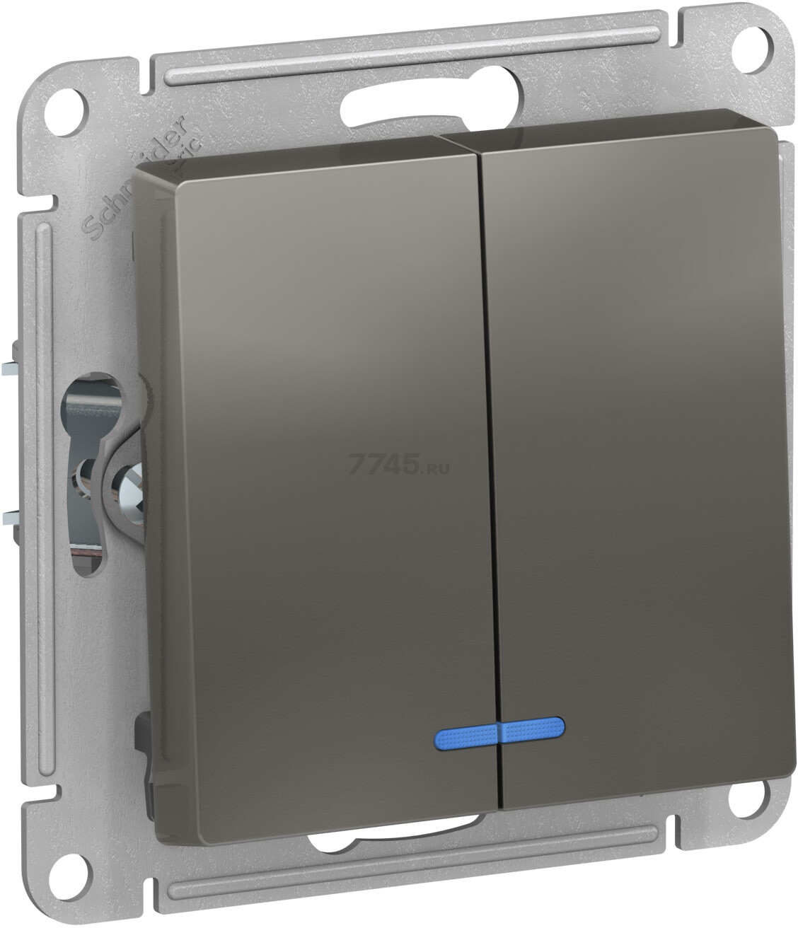 Выключатель двухклавишный с подсветкой скрытый SYSTEME (SCHNEIDER) ELECTRIC AtlasDesign сталь (ATN000953)