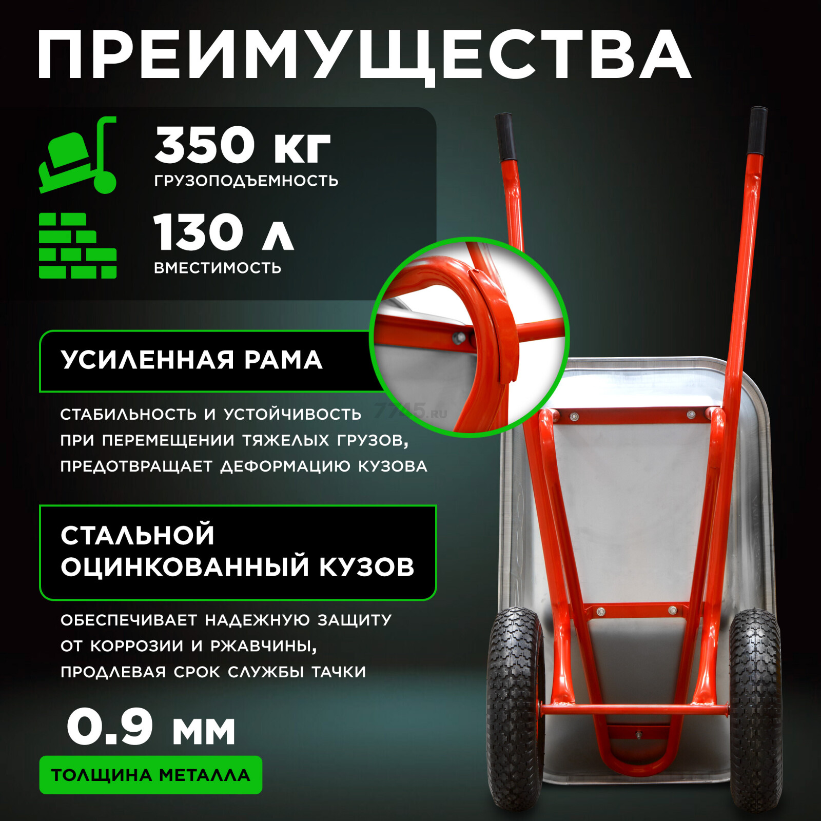 Тачка строительная двухколесная ECO WB351-2 - Фото 2