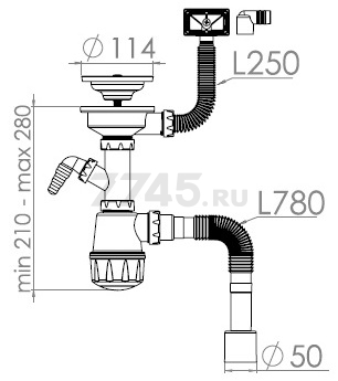 Сифон для кухни выпуск 3 1/2" прямоугольный перелив гибкая труба 1 1/2"- 40/50 мм AV ENGINEERING (AVE129740) - Фото 5