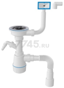 Сифон для кухни выпуск 3 1/2" прямоугольный перелив гибкая труба 1 1/2"- 40/50 мм AV ENGINEERING (AVE129740)