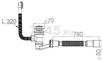 Сифон для ванны выпуск D70 перелив гибкая труба 40х40/50 AV ENGINEERING (AVE129730) - Фото 6