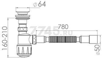 Сифон для умывальника выпуск D64 литой гибкая труба 1 1/4" - 40/50 мм AV ENGINEERING (AVE129750) - Фото 5