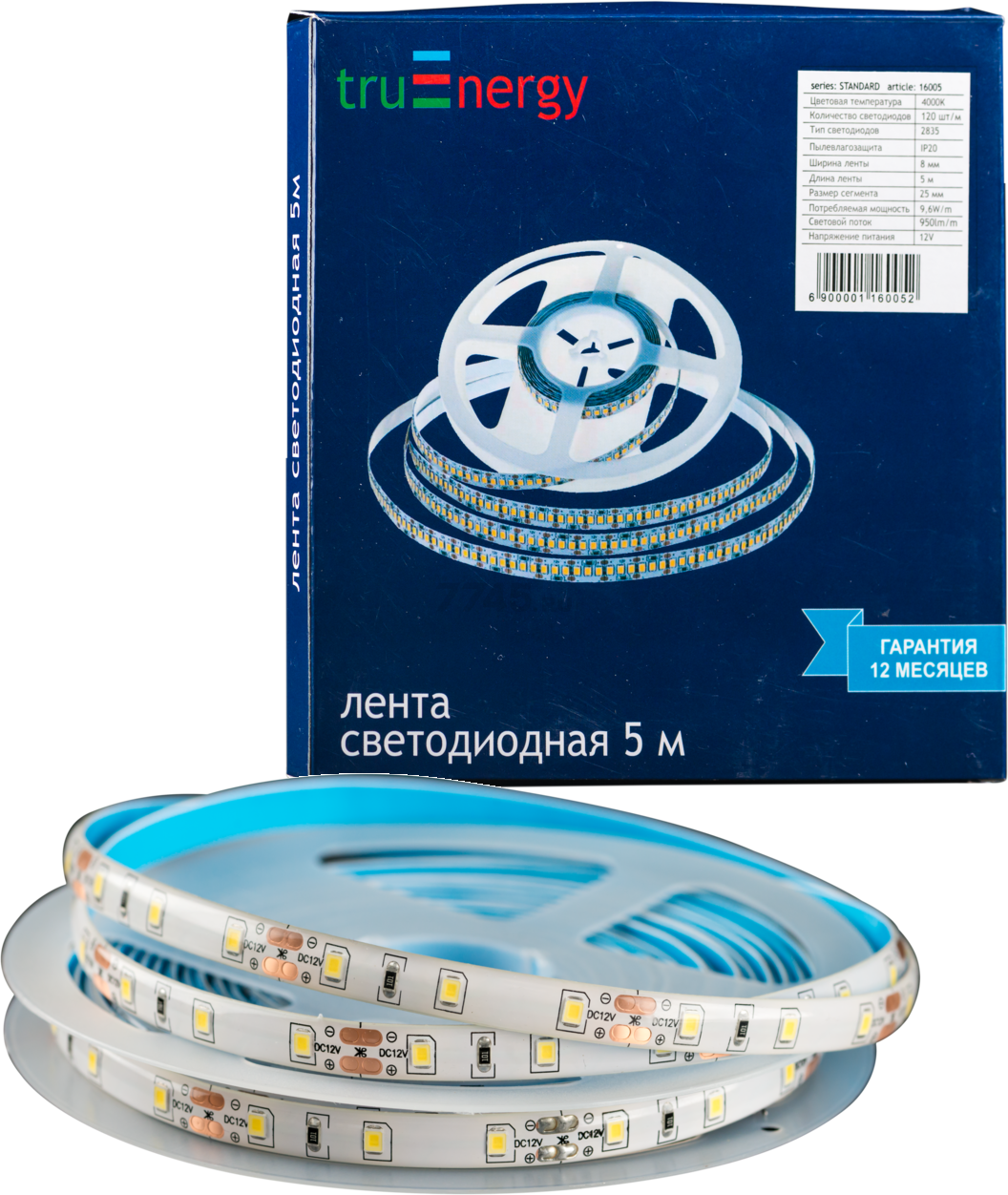 Лента светодиодная 2835 4,8 Вт/м 4000K IP65 12В 5 м TRUENERGY (16009)