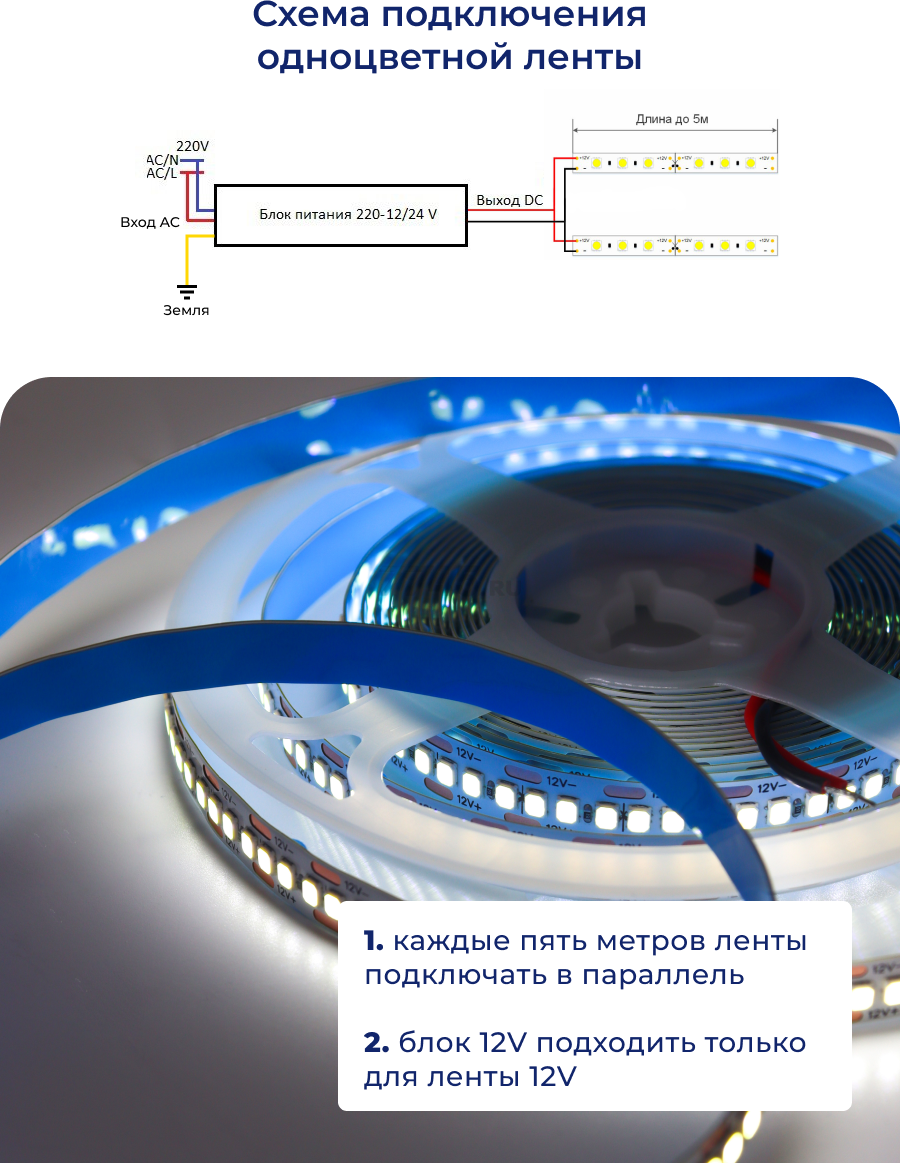 Лента светодиодная 2835 19,2 Вт/м 6000K IP20 12В 5 м TRUENERGY (16008) - Фото 10