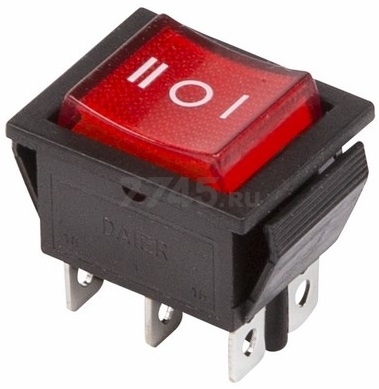 Выключатель клавишный ON-OFF-ON REXANT красный с подсветкой и нейтралью (36-2390)