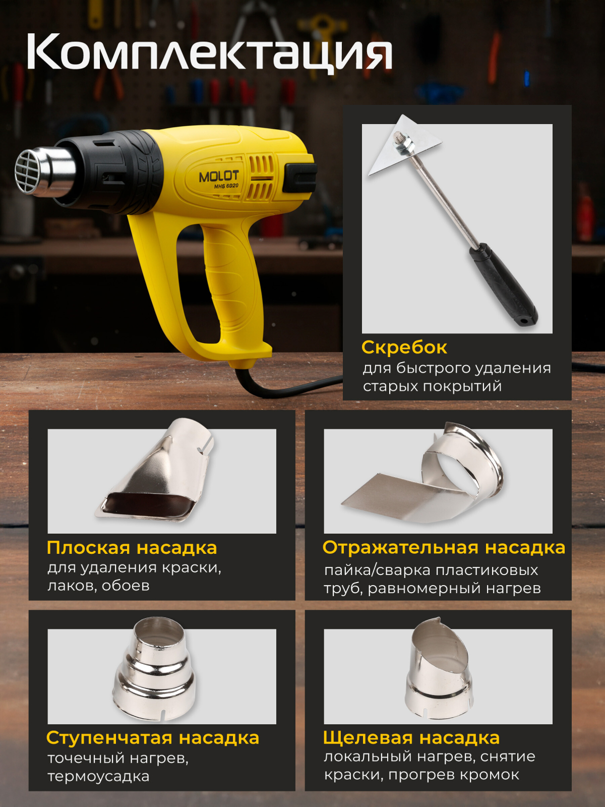 Фен строительный (термовоздуходувка) MOLOT MHG 6020 (MHG602000011) - Фото 6