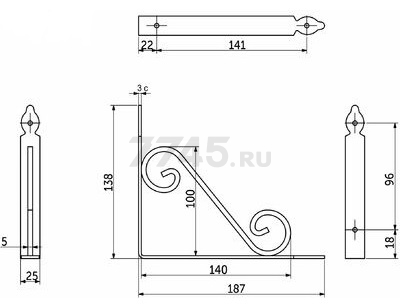 Полкодержатель AKS MELODY 190х140х25 мм черный (59121) - Фото 2