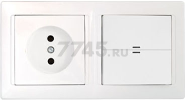 Выключатель двойной с розеткой скрытый с подсветкой BYLECTRICA Стиль белый (2В-РЦ-699)