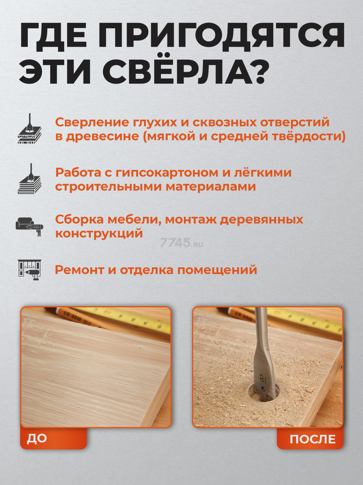 Набор сверл по дереву перьевых 6 штук GEPARD (GP0415-6) - Фото 2