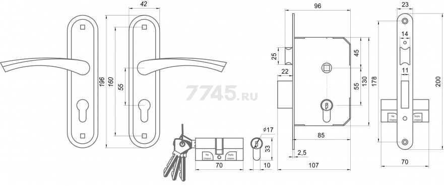 Замок врезной цилиндровый ОМЕГА ЗВ7 медь (00-00000591) - Фото 2