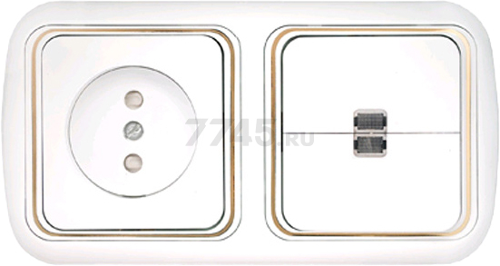 Выключатель двойной с розеткой скрытый с заземлением и подсветкой BYLECTRICA Гармония белый (2В-РЦ-597 з)
