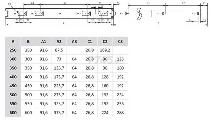 Направляющая шариковая STARFIX полного выдвижения 300х35 мм цинк 2 штуки (SMF-10418) - Фото 2