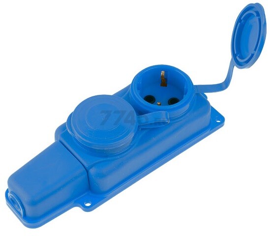 Колодка удлинителя 2 гнезда 16А 250В с заземлением ЮПИТЕР синяя (JP7601-07)