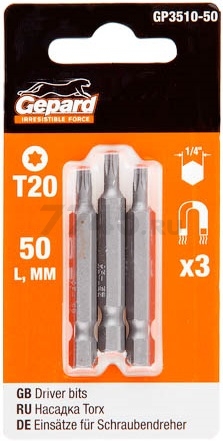 Бита для шуруповерта магнитная Torx T20 50 мм GEPARD 3 штуки (GP3510-50)