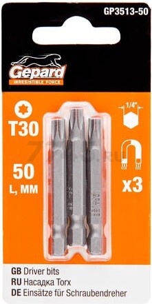 Бита для шуруповерта магнитная Torx T30 50 мм GEPARD 3 штуки (GP3513-50)