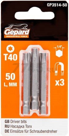 Бита для шуруповерта магнитная Torx T40 50 мм GEPARD 3 штуки (GP3514-50)