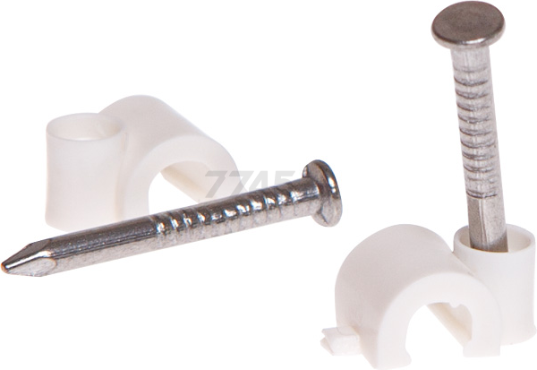 Скоба для крепления круглого кабеля 6 мм белая с гвоздем STARFIX 50 штук (SMZ2-35834-50)
