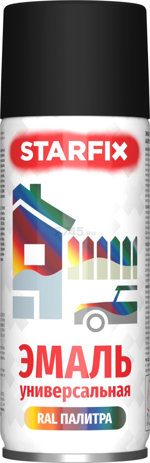 Краска-эмаль аэрозольная универсальная черный матовый 9011 STARFIX 520 мл (SM-103039-1)