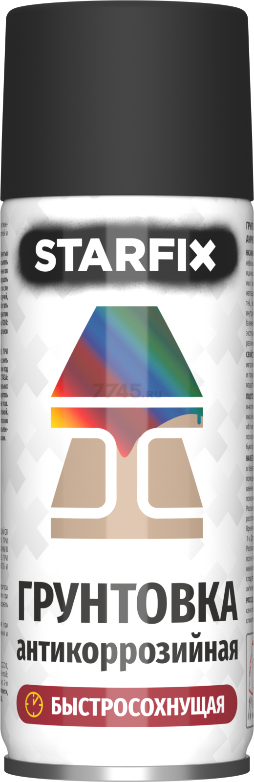 Грунтовка аэрозольная антикоррозийная черный STARFIX 520 мл (SM-38641-1)