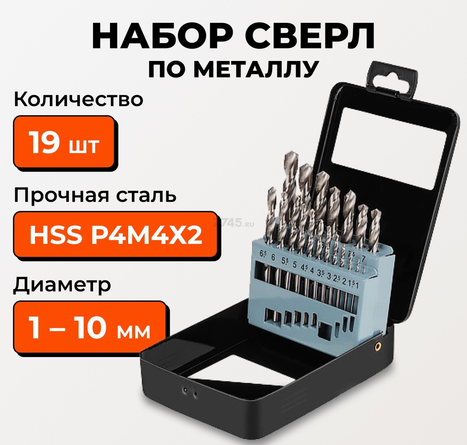 Набор сверл по металлу 1-10 мм 19 штук GEPARD (GP0301-19)