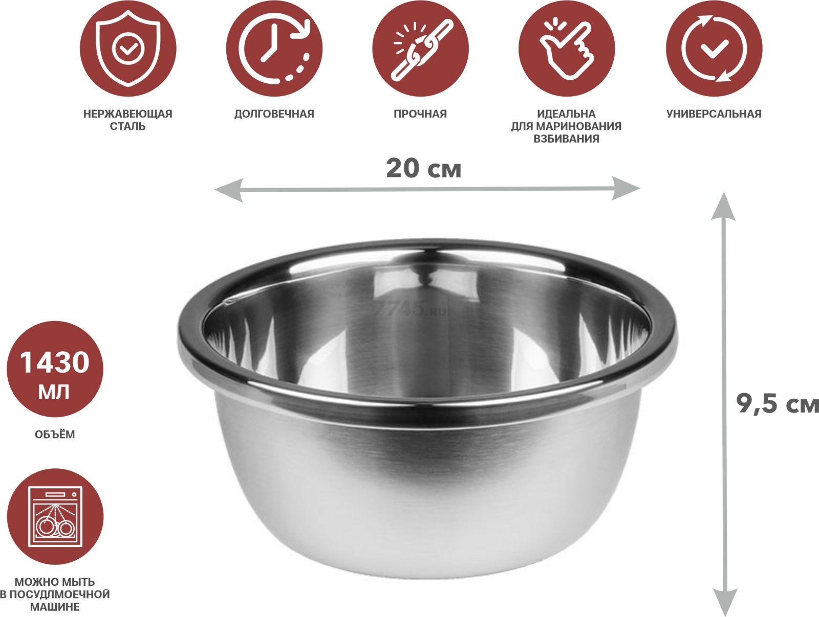 Миска из нержавеющей стали 20 см PERFECTO LINEA Chef (24-000200) - Фото 2