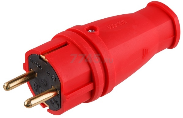 Вилка электрическая прямая с заземлением 16 А 250 В ЮПИТЕР красная (JP7602-04)