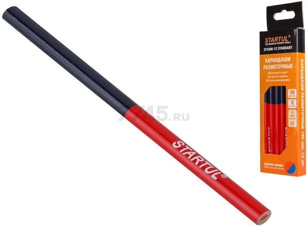 Карандаш разметочный 180 мм двухцветный STARTUL Standart 12 шт (ST4306-12)