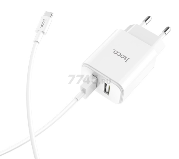 Сетевое зарядное устройство HOCO C62A Victoria Dual Port Charger USB 2.1A с кабелем USB-C (EU) белый